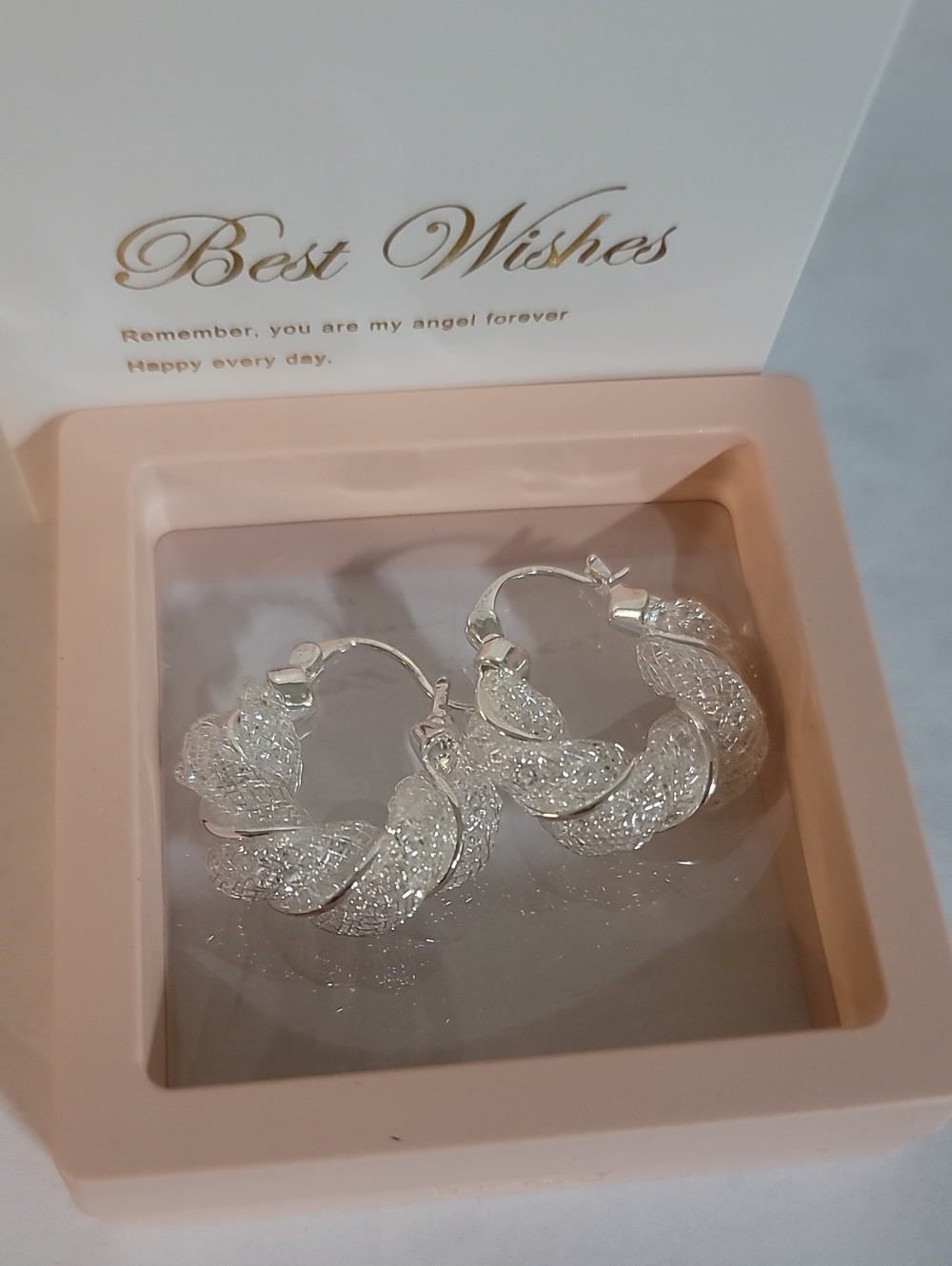 Silver Textured Hoop Earrings -